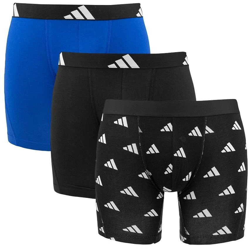 Adidas Active Flex 3-pack Long Boxers Basic All Over Logo Zwart & Blauw 1 Adidas Active Flex 3-pack Long Boxers Basic All Over Logo Zwart & Blauw