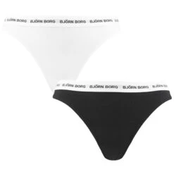 BJØRN BORG Björn Borg Dames Soft Cotton Stretch 2-pack Strings Logo Zwart & Wit