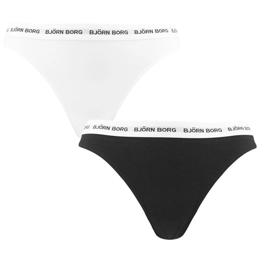 BJØRN BORG Björn Borg Dames Soft Cotton Stretch 2-pack Strings Logo Zwart & Wit 1 BJØRN BORG Björn Borg Dames Soft Cotton Stretch 2-pack Strings Logo Zwart & Wit