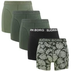 BJØRN BORG Björn Borg Cotton Stretch 5-pack Boxers Basic Leaves Groen & Zwart II