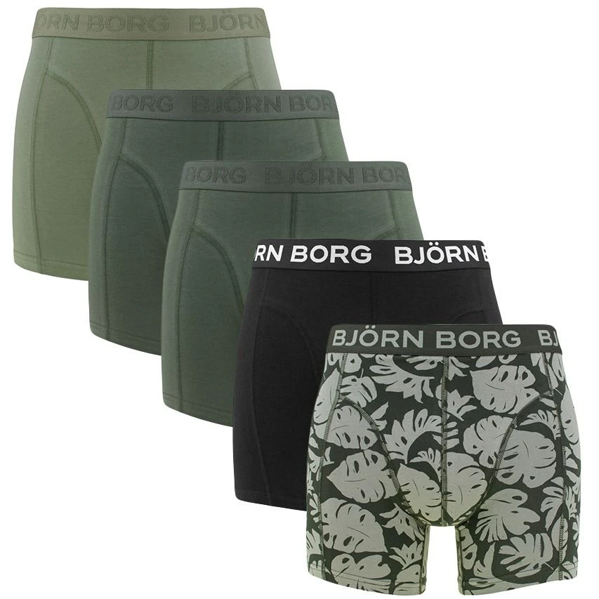 BJØRN BORG Björn Borg Cotton Stretch 5-pack Boxers Basic Leaves Groen & Zwart II 1 BJØRN BORG Björn Borg Cotton Stretch 5-pack Boxers Basic Leaves Groen & Zwart II