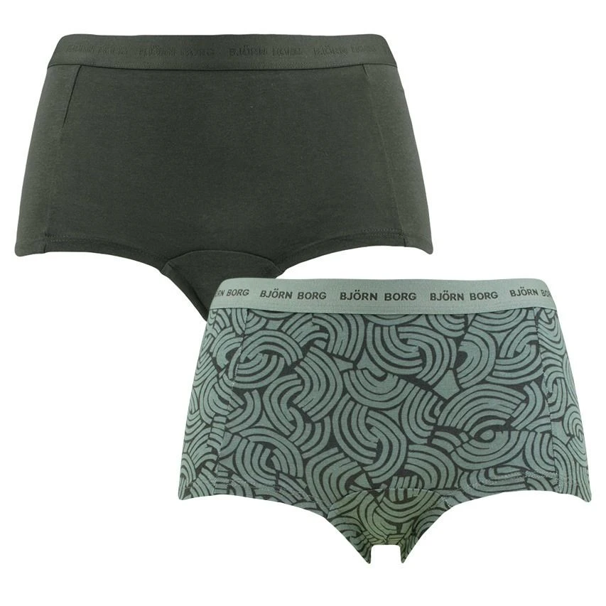 BJØRN BORG Björn Borg Dames Soft Cotton Stretch 2-pack Mini Boxershorts Basic Print Groen 1 BJØRN BORG Björn Borg Dames Soft Cotton Stretch 2-pack Mini Boxershorts Basic Print Groen