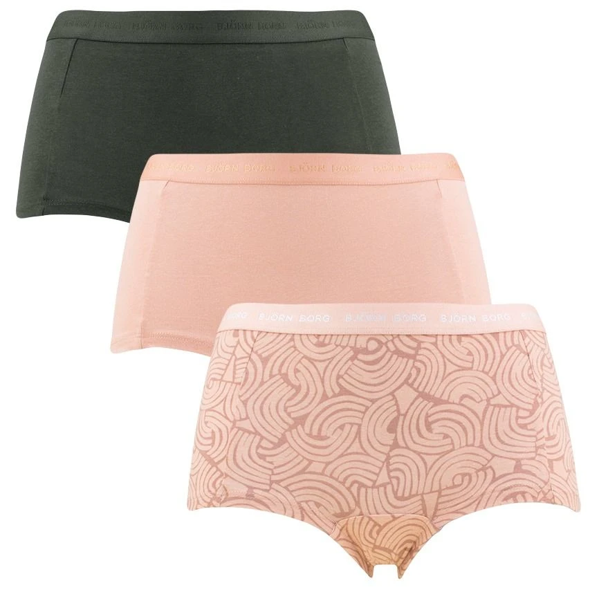 BJØRN BORG Björn Borg Dames Soft Cotton Stretch 3-pack Mini Boxershorts Basic Print Oranje & Zwart 1 BJØRN BORG Björn Borg Dames Soft Cotton Stretch 3-pack Mini Boxershorts Basic Print Oranje & Zwart