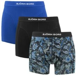 BJØRN BORG Björn Borg Premium Cotton Stretch 3-pack Boxers Basic Flowers Zwart & Blauw