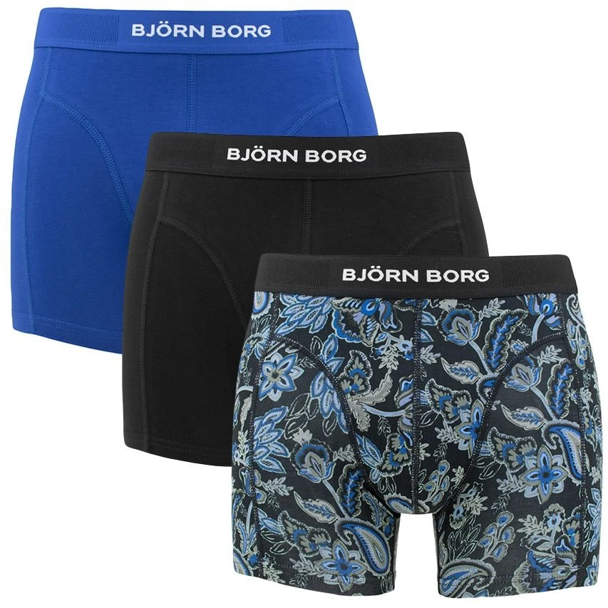 BJØRN BORG Björn Borg Premium Cotton Stretch 3-pack Boxers Basic Flowers Zwart & Blauw 1 BJØRN BORG Björn Borg Premium Cotton Stretch 3-pack Boxers Basic Flowers Zwart & Blauw