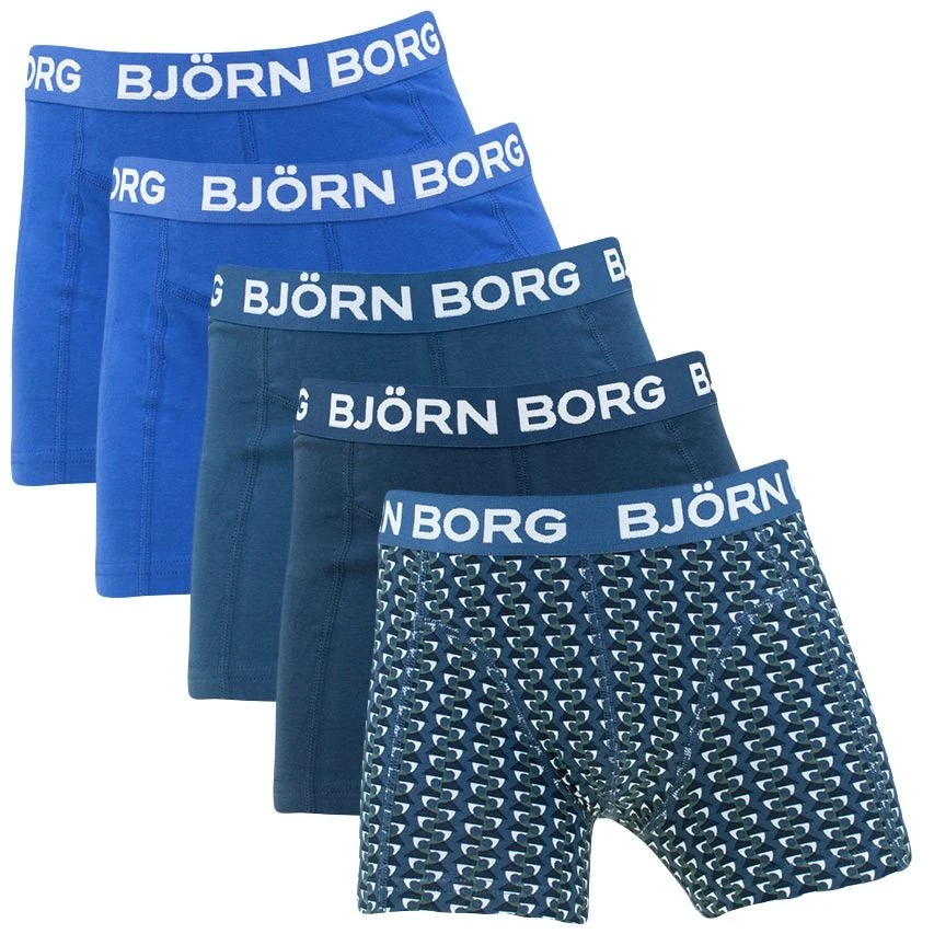 BJØRN BORG Björn Borg Jongens Cotton Stretch 5-pack Boxers Basic Print Blauw 1 BJØRN BORG Björn Borg Jongens Cotton Stretch 5-pack Boxers Basic Print Blauw