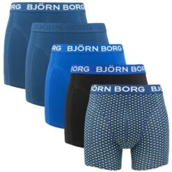 BJØRN BORG Björn Borg Cotton Stretch 5-pack Boxers Basic Print Blauw & Zwart II