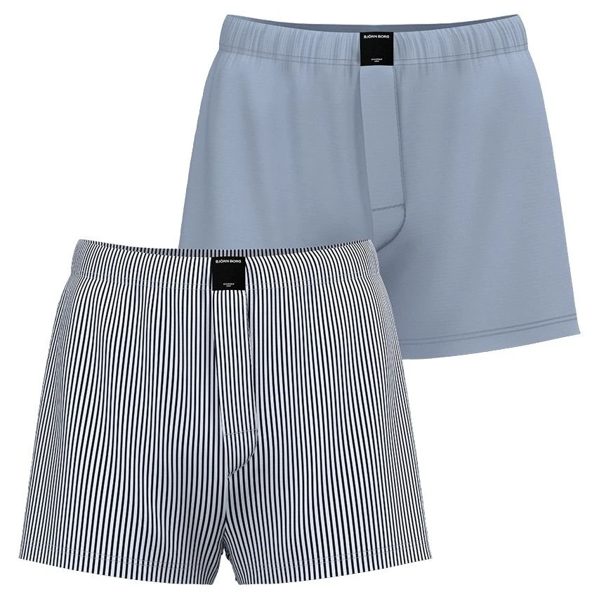 BJØRN BORG Björn Borg Cotton Stretch 2-pack Wijde Boxershorts Basic Stripe Blauw & Wit 1 BJØRN BORG Björn Borg Cotton Stretch 2-pack Wijde Boxershorts Basic Stripe Blauw & Wit