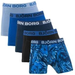 BJØRN BORG Björn Borg Jongens Cotton Stretch 5-pack Boxers Basic Leafs Blauw & Zwart II