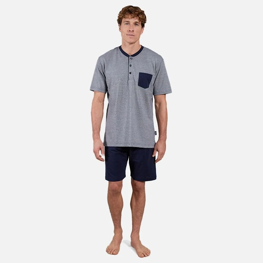 CECEBA Pyjamaset Kort Button Pocket Blauw 2 CECEBA Pyjamaset Kort Button Pocket Blauw - Afbeelding 2