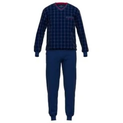 Götzburg Pyjamaset Lang Boord Pocket Check Blauw
