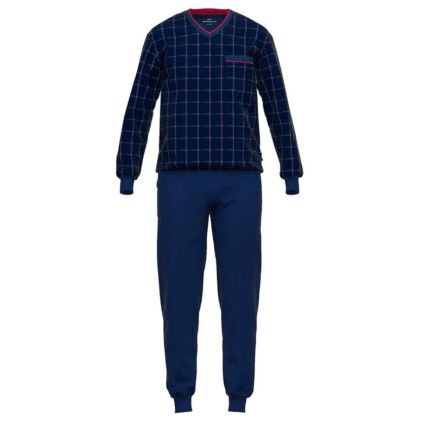 Götzburg Pyjamaset Lang Boord Pocket Check Blauw 1 Götzburg Pyjamaset Lang Boord Pocket Check Blauw