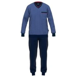 Götzburg Pyjamaset Lang Boord Pocket Diamond Blauw