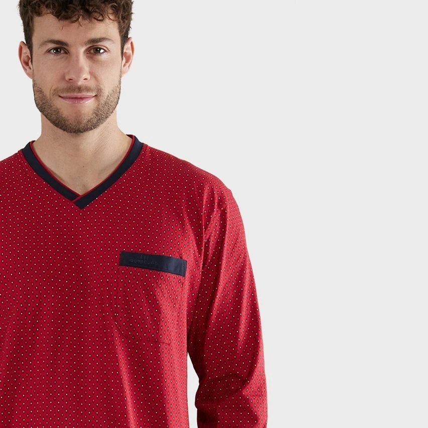 Götzburg Pyjamaset Lang Boord Pocket Diamond Rood & Blauw 4 Götzburg Pyjamaset Lang Boord Pocket Diamond Rood & Blauw - Afbeelding 4