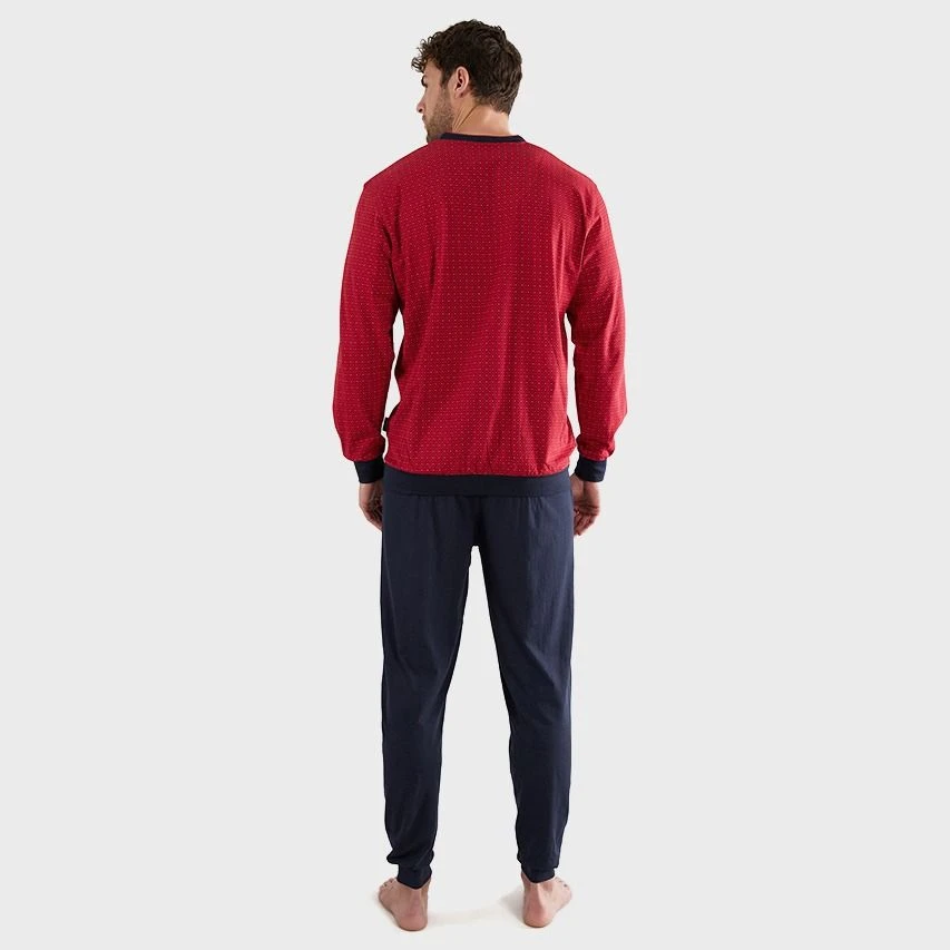 Götzburg Pyjamaset Lang Boord Pocket Diamond Rood & Blauw 3 Götzburg Pyjamaset Lang Boord Pocket Diamond Rood & Blauw - Afbeelding 3