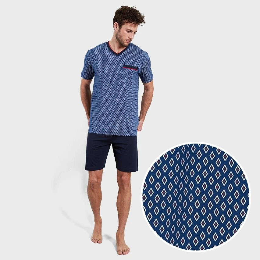 Götzburg Pyjamaset Kort Pocket Diamond Blauw 2 Götzburg Pyjamaset Kort Pocket Diamond Blauw - Afbeelding 2