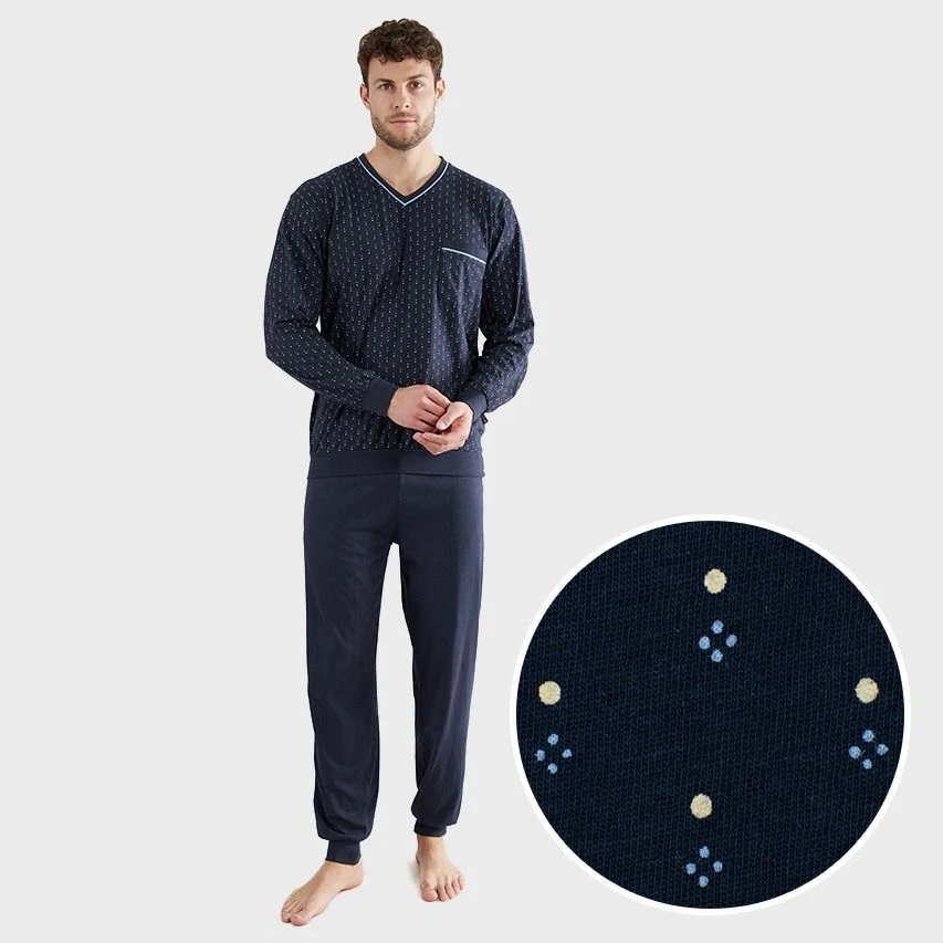 Götzburg Pyjamaset Lang Boord Pocket Dot Blauw 2 Götzburg Pyjamaset Lang Boord Pocket Dot Blauw - Afbeelding 2