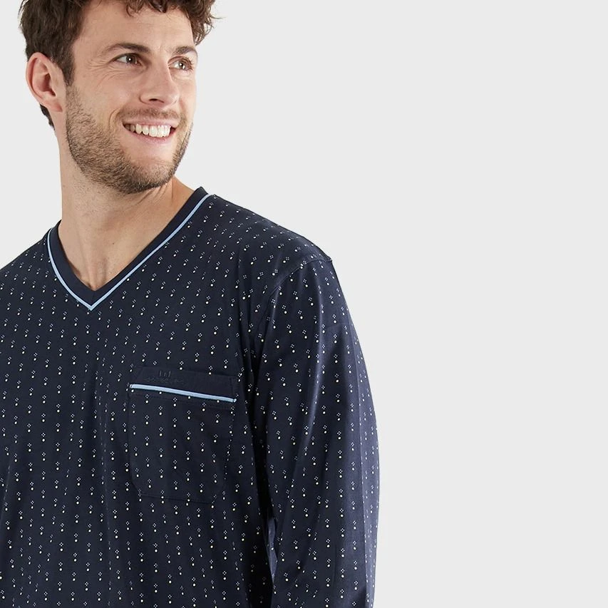 Götzburg Pyjamaset Lang Boord Pocket Dot Blauw 4 Götzburg Pyjamaset Lang Boord Pocket Dot Blauw - Afbeelding 4