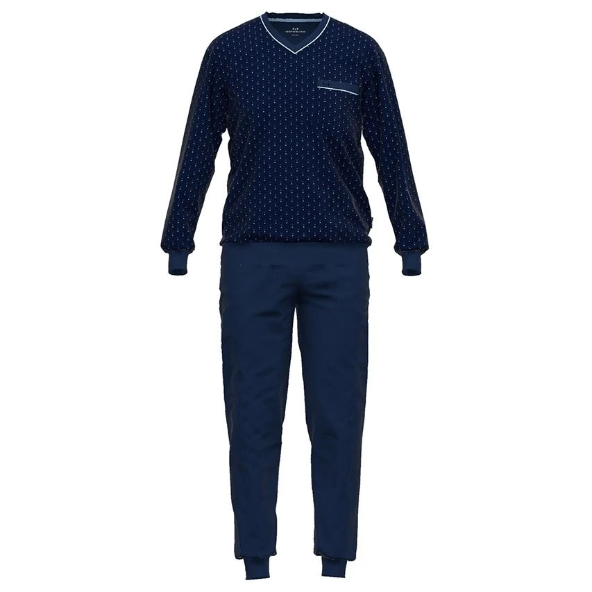 Götzburg Pyjamaset Lang Boord Pocket Dot Blauw 1 Götzburg Pyjamaset Lang Boord Pocket Dot Blauw