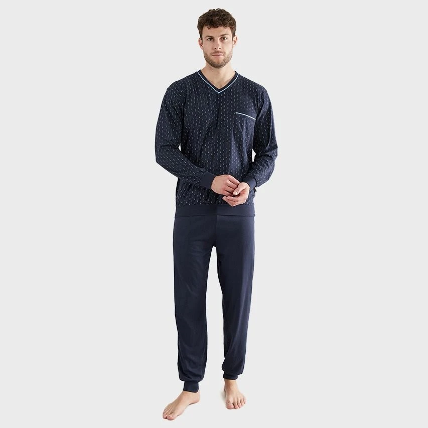 Götzburg Pyjamaset Lang Boord Pocket Dot Blauw 6 Götzburg Pyjamaset Lang Boord Pocket Dot Blauw - Afbeelding 6