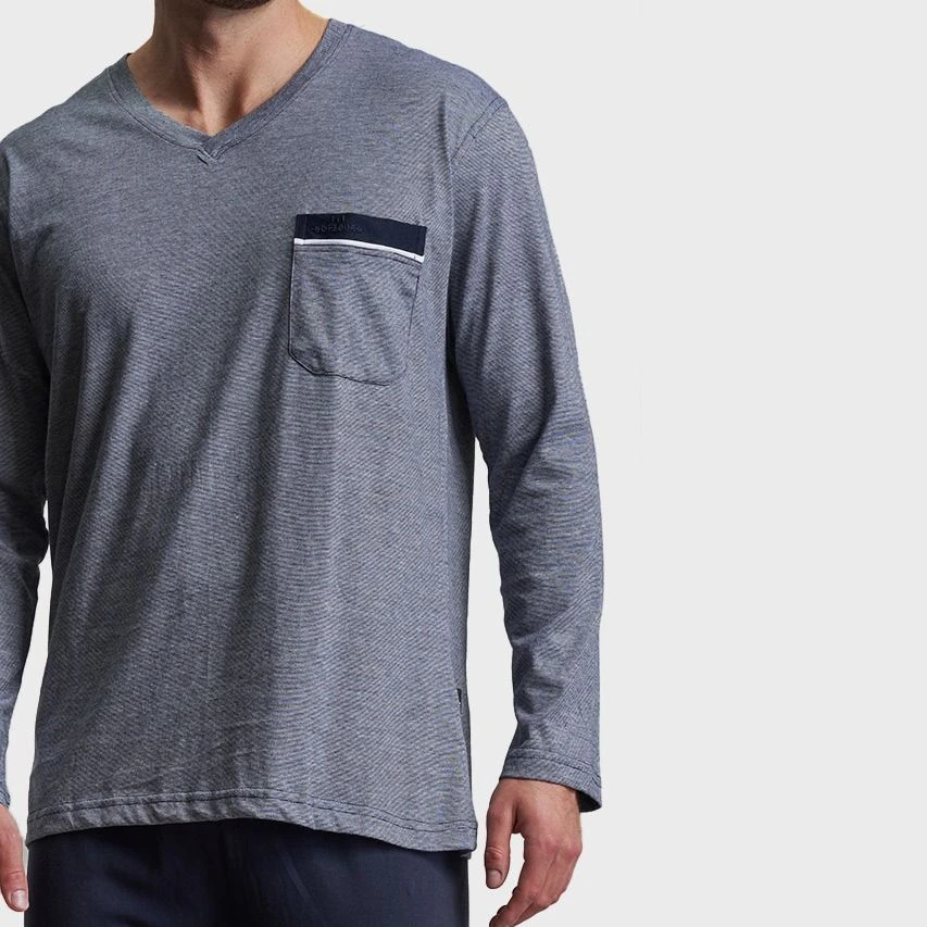 Götzburg Pyjamaset Lang Pocket Micro Stripe Blauw 4 Götzburg Pyjamaset Lang Pocket Micro Stripe Blauw - Afbeelding 4