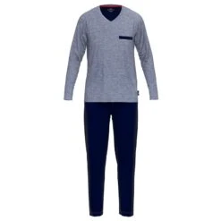 Götzburg Pyjamaset Lang Pocket Micro Stripe Blauw