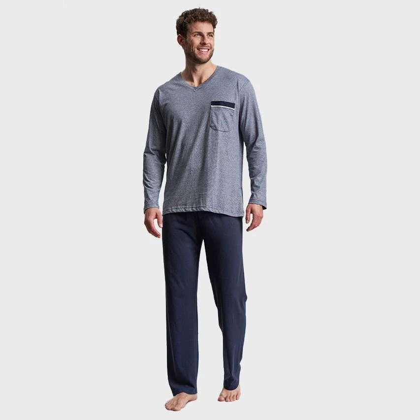 Götzburg Pyjamaset Lang Pocket Micro Stripe Blauw 5 Götzburg Pyjamaset Lang Pocket Micro Stripe Blauw - Afbeelding 5