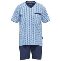 Götzburg Pyjamaset Kort Pocket Mixed Stripe Blauw