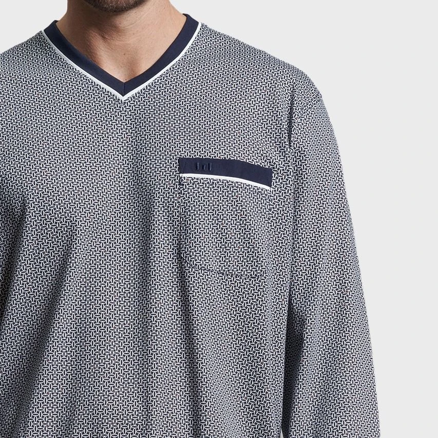 Götzburg Pyjamaset Lang Boord Pocket Blauw 5 Götzburg Pyjamaset Lang Boord Pocket Blauw - Afbeelding 5