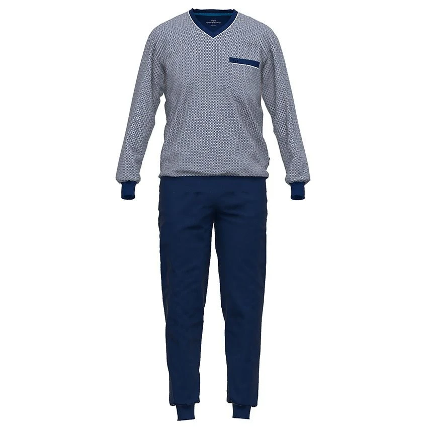 Götzburg Pyjamaset Lang Boord Pocket Blauw 1 Götzburg Pyjamaset Lang Boord Pocket Blauw