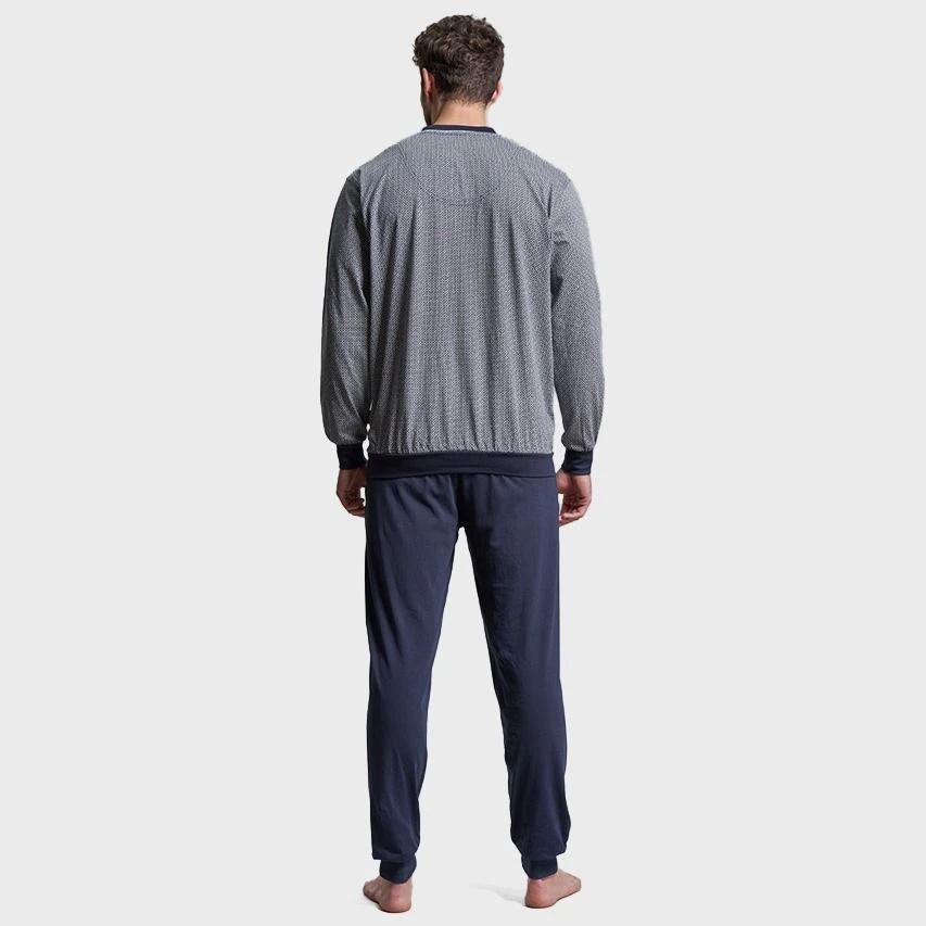 Götzburg Pyjamaset Lang Boord Pocket Blauw 4 Götzburg Pyjamaset Lang Boord Pocket Blauw - Afbeelding 4