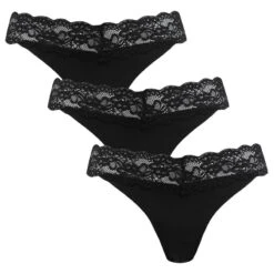 ONLY Dames 3-pack Microfiber Strings Kant Chloe Zwart
