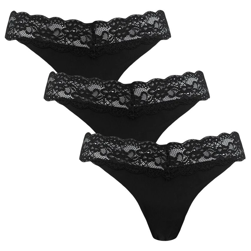 ONLY Dames 3-pack Microfiber Strings Kant Chloe Zwart 1 ONLY Dames 3-pack Microfiber Strings Kant Chloe Zwart