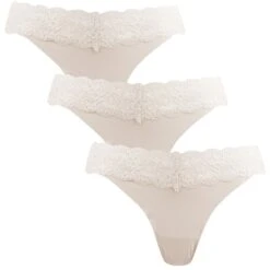 ONLY Dames 3-pack Microfiber Strings Kant Chloe Beige