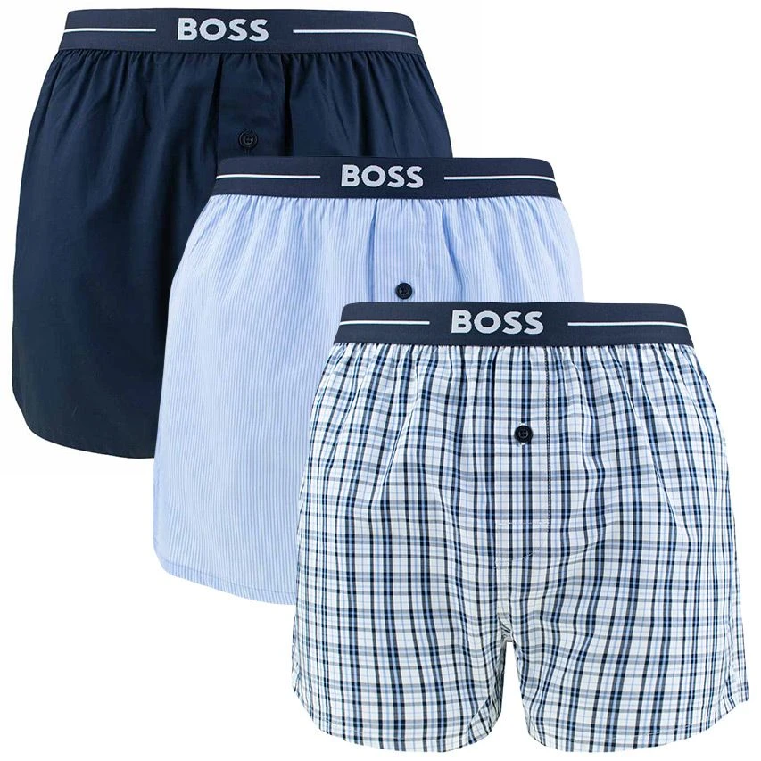 Hugo Boss BOSS 3-pack Wijde Boxershorts Basic Check Blauw 1 Hugo Boss BOSS 3-pack Wijde Boxershorts Basic Check Blauw