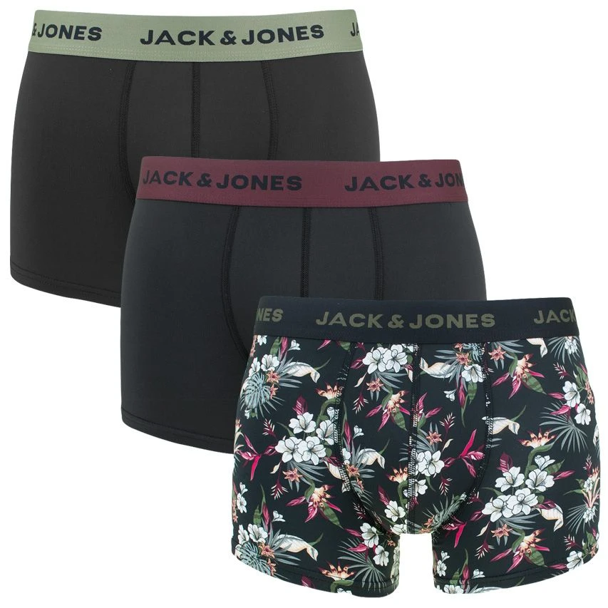 Jack & Jones 3-pack Microfiber Boxers Flower Zwart 1 Jack & Jones 3-pack Microfiber Boxers Flower Zwart
