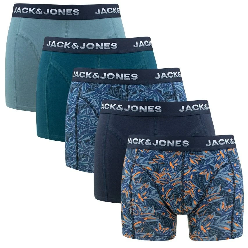 Jack & Jones 5-pack Boxer Trunks Maxwell Blauw & Groen 1 Jack & Jones 5-pack Boxer Trunks Maxwell Blauw & Groen