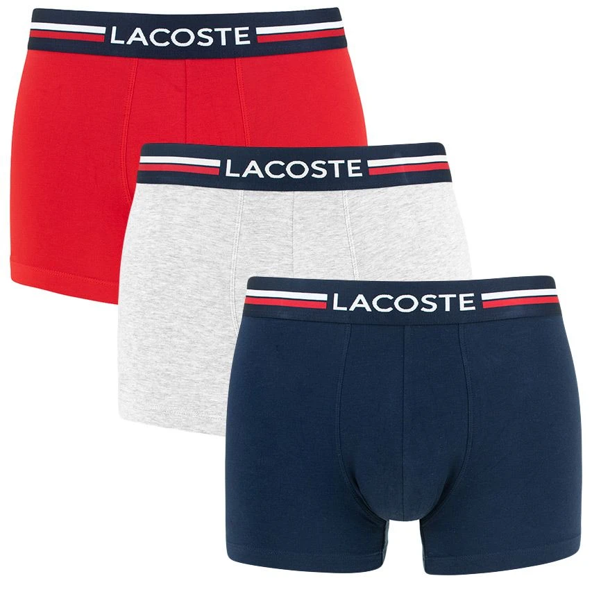 Lacoste 3-pack Boxers Iconic Blauw, Grijs & Rood 1 Lacoste 3-pack Boxers Iconic Blauw, Grijs & Rood