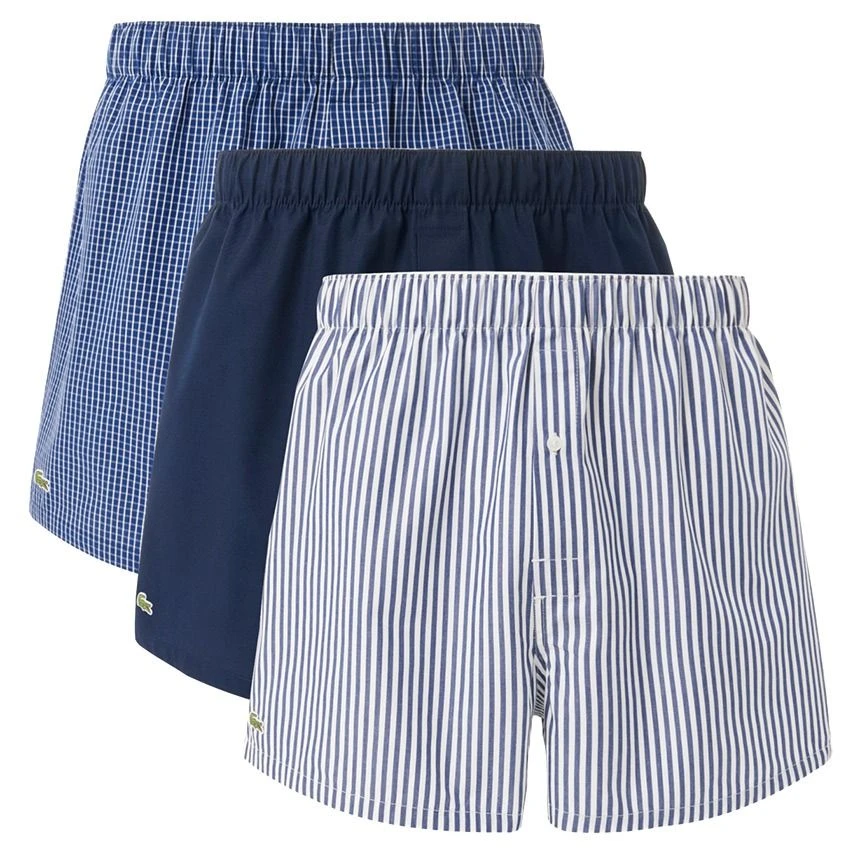 Lacoste 3-pack Wijde Boxershorts Mixed Print Blauw 1 Lacoste 3-pack Wijde Boxershorts Mixed Print Blauw