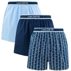 Lacoste 3-pack Wijde Boxershorts Basic Print Blauw