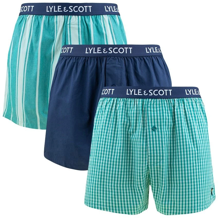 Lyle & Scott 3-pack Wijde Boxershorts Lenny Groen & Blauw 1 Lyle & Scott 3-pack Wijde Boxershorts Lenny Groen & Blauw