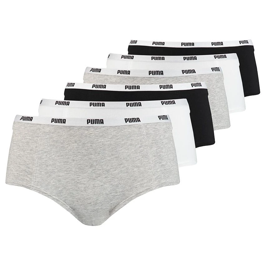 PUMA Dames 6-pack Cotton Modal Hipsters Ecom Zwart, Grijs & Wit 1 PUMA Dames 6-pack Cotton Modal Hipsters Ecom Zwart, Grijs & Wit