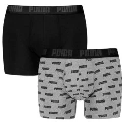 PUMA 2-pack Boxers Everyday Logo Print Zwart & Grijs