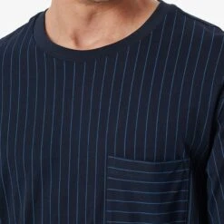 Schiesser Comfort Essentials Pyjamaset Lang Boord Stripe Donkerblauw