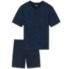 Schiesser Comfort Essentials Pyjamaset Kort Pocket Blocks Blauw