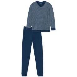 Schiesser Comfort Essentials Pyjamaset Lang Boord Pocket Blocks Blauw II