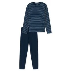 Schiesser Casual Essentials Pyjamaset Lang Stripe Blauw