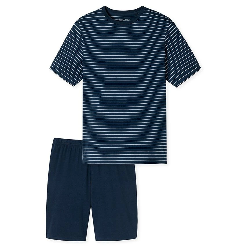Schiesser Casual Essentials Pyjamaset Kort Stripe Blauw 1 Schiesser Casual Essentials Pyjamaset Kort Stripe Blauw