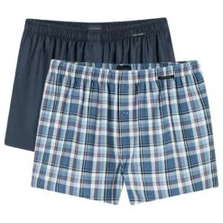Schiesser 2-pack Wijde Boxershorts Basic Check Blauw II
