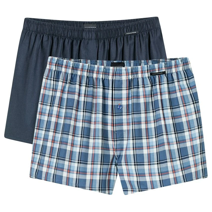 Schiesser 2-pack Wijde Boxershorts Basic Check Blauw II 1 Schiesser 2-pack Wijde Boxershorts Basic Check Blauw II